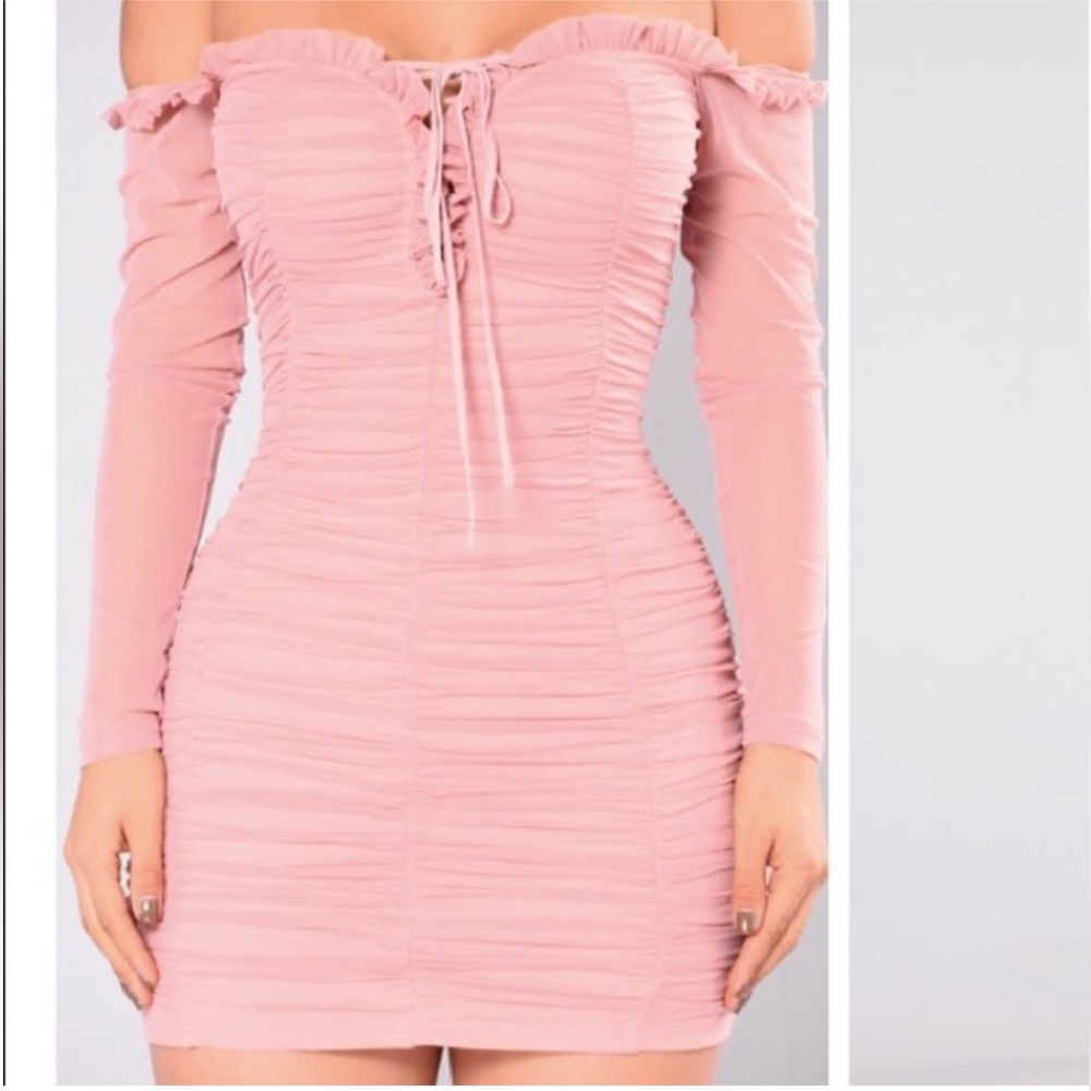 Fashion Nova Pink off the shoulder mini dress.